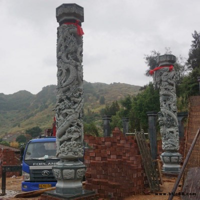 石雕盤(pán)龍柱 雙龍鳳柱子石龍柱批發(fā) 寺廟石雕龍柱廠家定制 福建大鵬石材