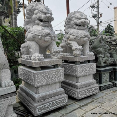 惠安石雕廠家直銷(xiāo) 石雕獅子 花崗巖芝麻白招財(cái)北京石獅子 福建大鵬石材