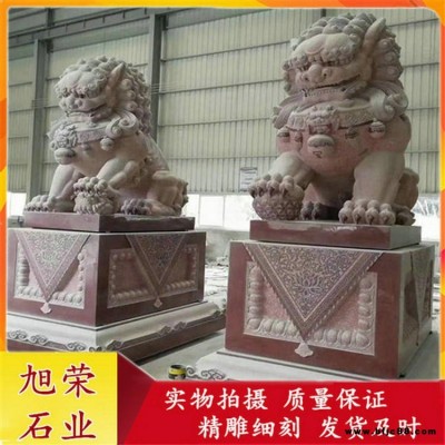 石頭獅子雕刻 印度紅石雕獅子 門口石雕獅子擺件