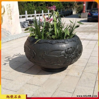 園林廣場大型石雕花缽 戶外圓形石雕花缸 石材浮雕大花盆