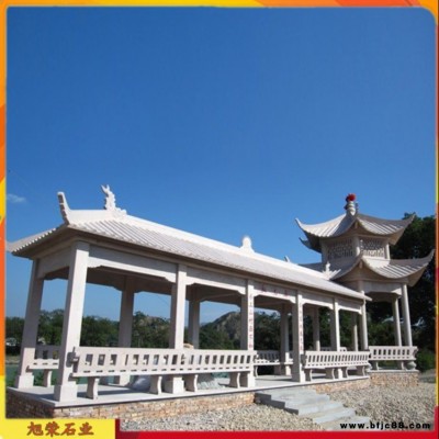 園林中式石雕長亭 景區觀景長廊石亭子 石雕圓形亭子造型圖片