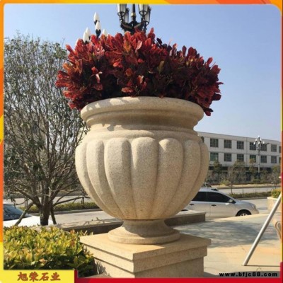 現代可移動石雕花缽 黃銹石花缽 市政園林景區道路裝飾石雕花缽