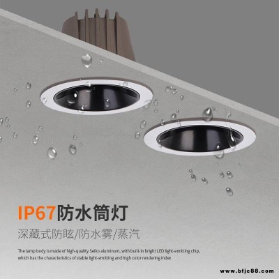 IP65防水筒燈浴室深防眩嵌入式廚房衛生間沐浴房防霧防塵天花射燈
