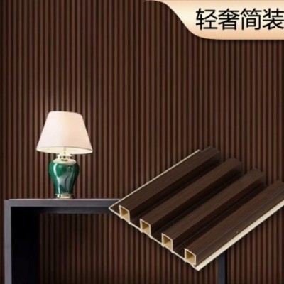 外貿(mào)工廠離線覆膜科技木純色膚感格柵板3D護(hù)墻板