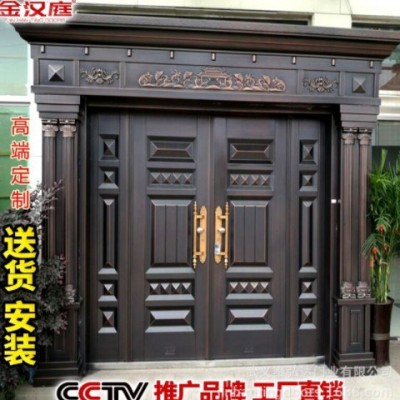 鋅合金別墅大門鄉村進戶門雙開防盜仿銅門中式對開自建房庭院大門