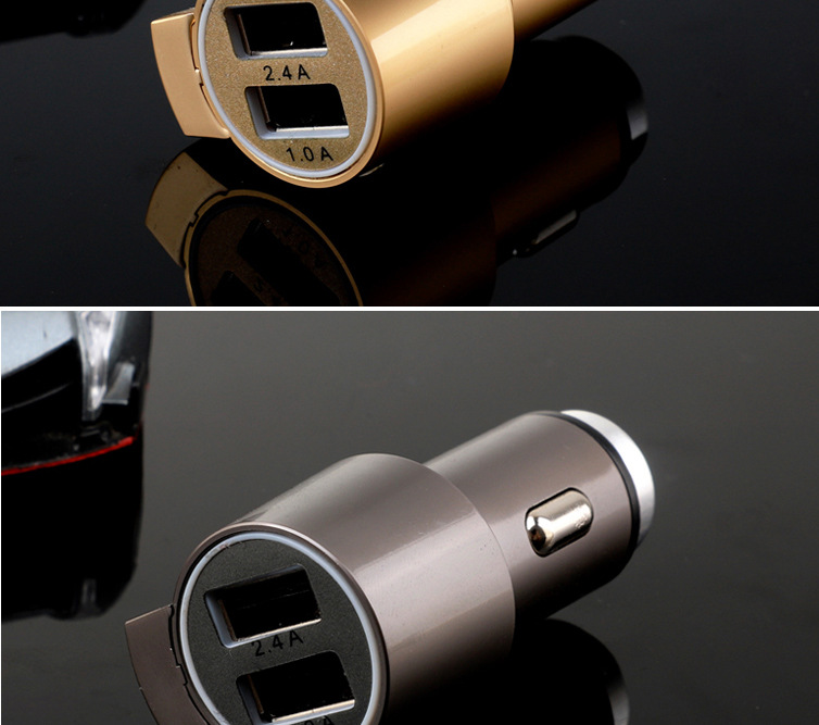新款安全錘車載手機充電器 雙USB現貨鋅合金屬亮鏡面割刀智能車充示例圖26
