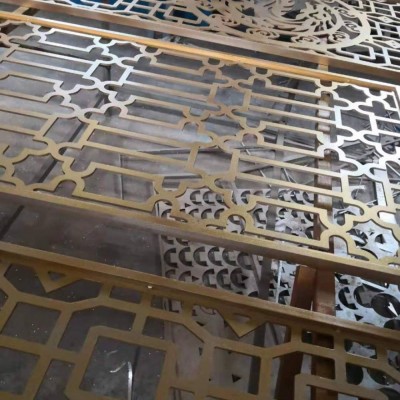 金屬隔斷玫瑰金 K金不銹鋼屏風 別墅客廳紅古銅花格 金屬浮雕 鏤空屏風隔斷定制