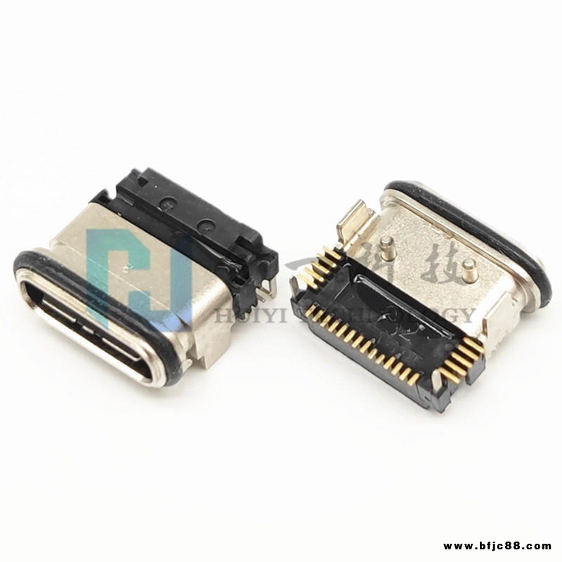USB TYPE-C 24P母座貼片 防水 板上型 有柱 帶防水圈 防水等級IPX7 防水USB-C連接器 雙排 SMT
