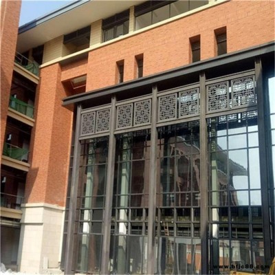 外墻定制鋁合金 鋁窗花格柵 酒店門頭仿古鋁窗花格柵 質量保證金億鋁方管格柵窗花